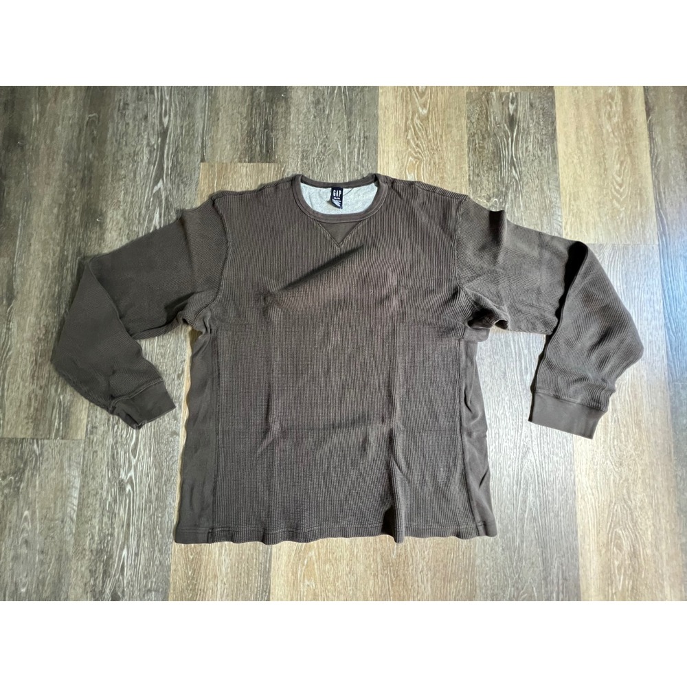 Gap Thermal Shirt Mens XL Brown Waffle Knit Long Sleeve Crewneck Cotton 3052